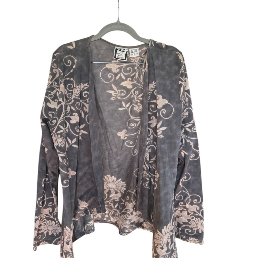 Take Two Clothing Co. Boho Open Front Cardigan Duster Floral Burnout Hippie M